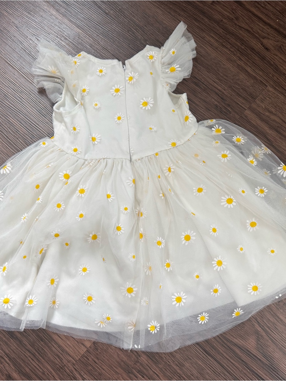 SHEIN White Tulle Dress with Yellow Daisy Embroidery